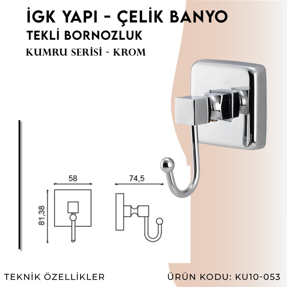 İGK YAPI - Çelik Banyo Kumru Tekli Bornozluk (KU10-053)