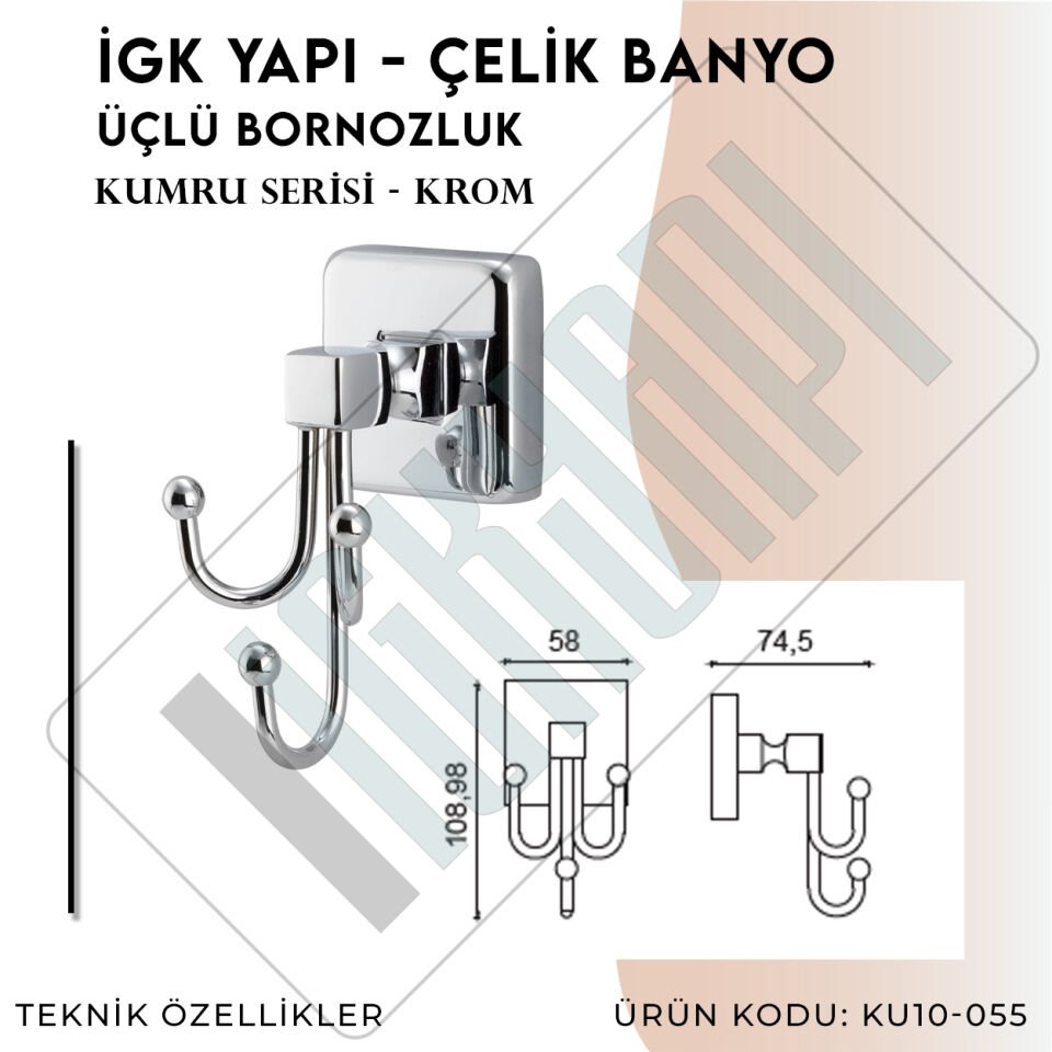 İGK YAPI - Çelik Banyo Kumru Üçlü Bornozluk (KU10-055)