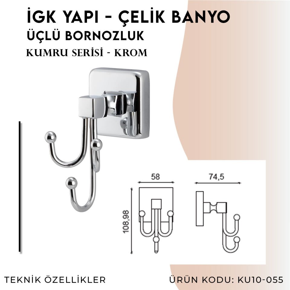 İGK YAPI - Çelik Banyo Kumru Üçlü Bornozluk (KU10-055)