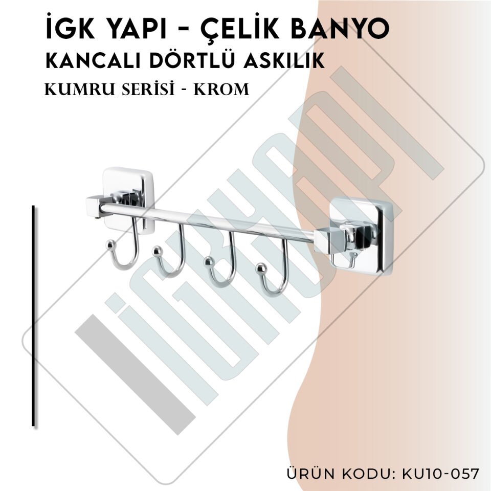 İGK YAPI - Çelik Banyo Kumru Kancalı Dörtlü Askılık (KU10-057)