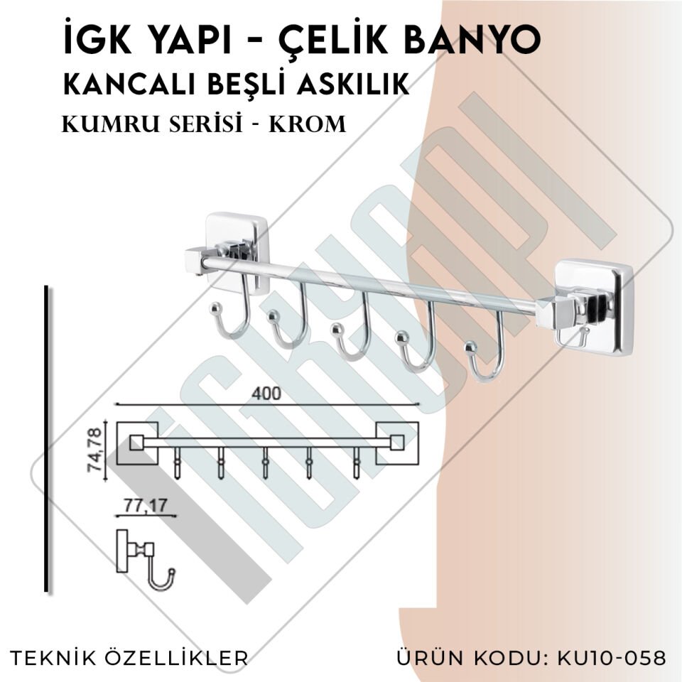 İGK YAPI - Çelik Banyo Kumru Beşli Askılık (KU10-058)