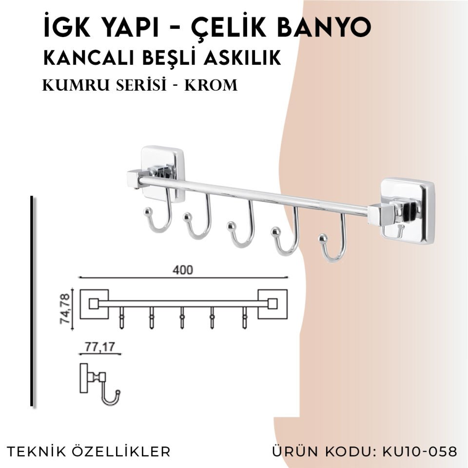İGK YAPI - Çelik Banyo Kumru Beşli Askılık (KU10-058)