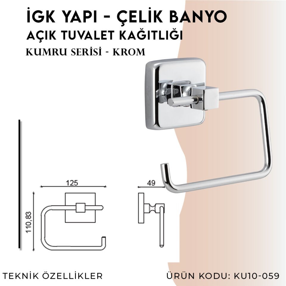 İGK YAPI - Çelik Banyo Kumru Açık Tuvalet Kâğıtlığı (KU10-059)