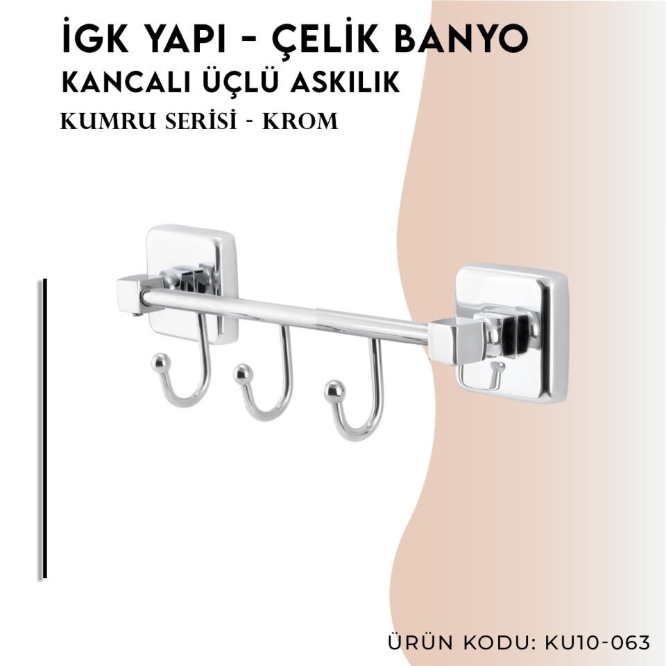 İGK YAPI - Çelik Banyo Kumru Kancalı Üçlü Askılık (KU10-063)