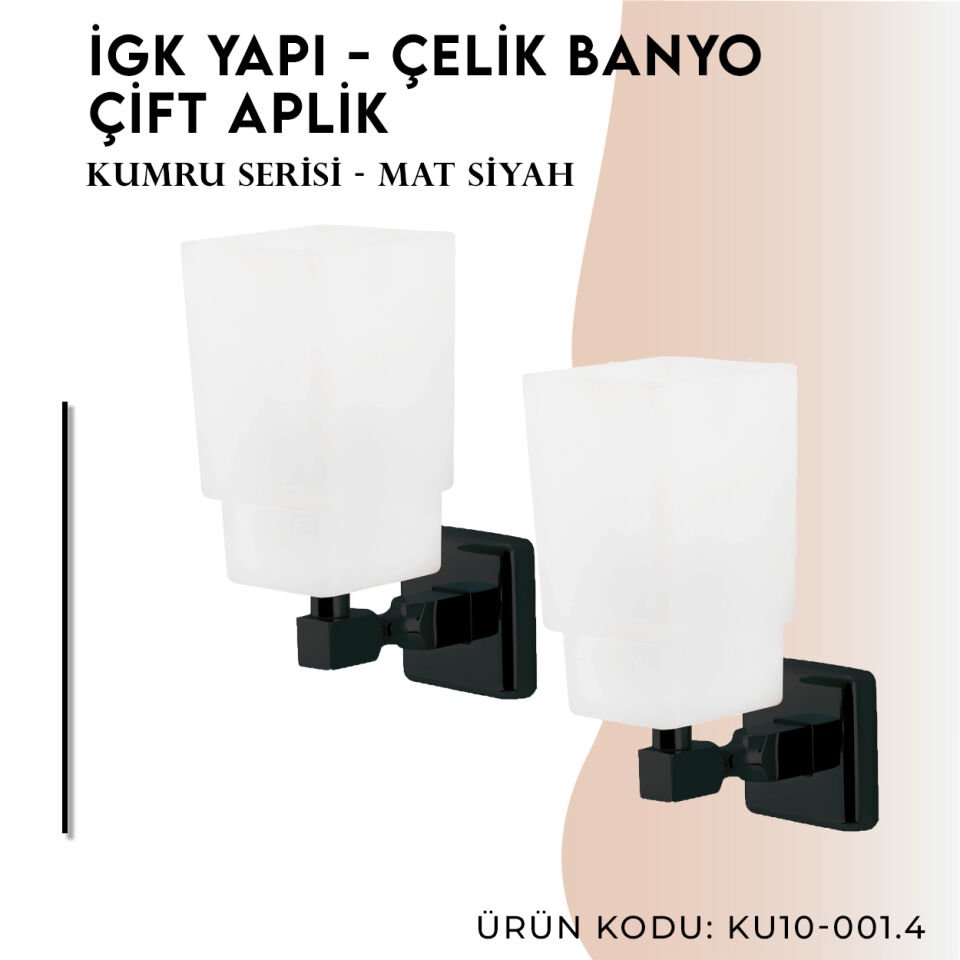 İGK YAPI - Çelik Banyo Kumru Mat Siyah Çift Aplik (KU10-001.4)