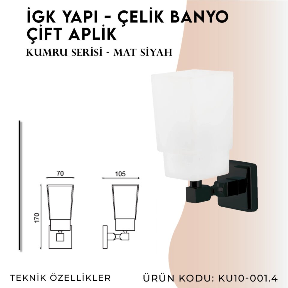 İGK YAPI - Çelik Banyo Kumru Mat Siyah Çift Aplik (KU10-001.4)