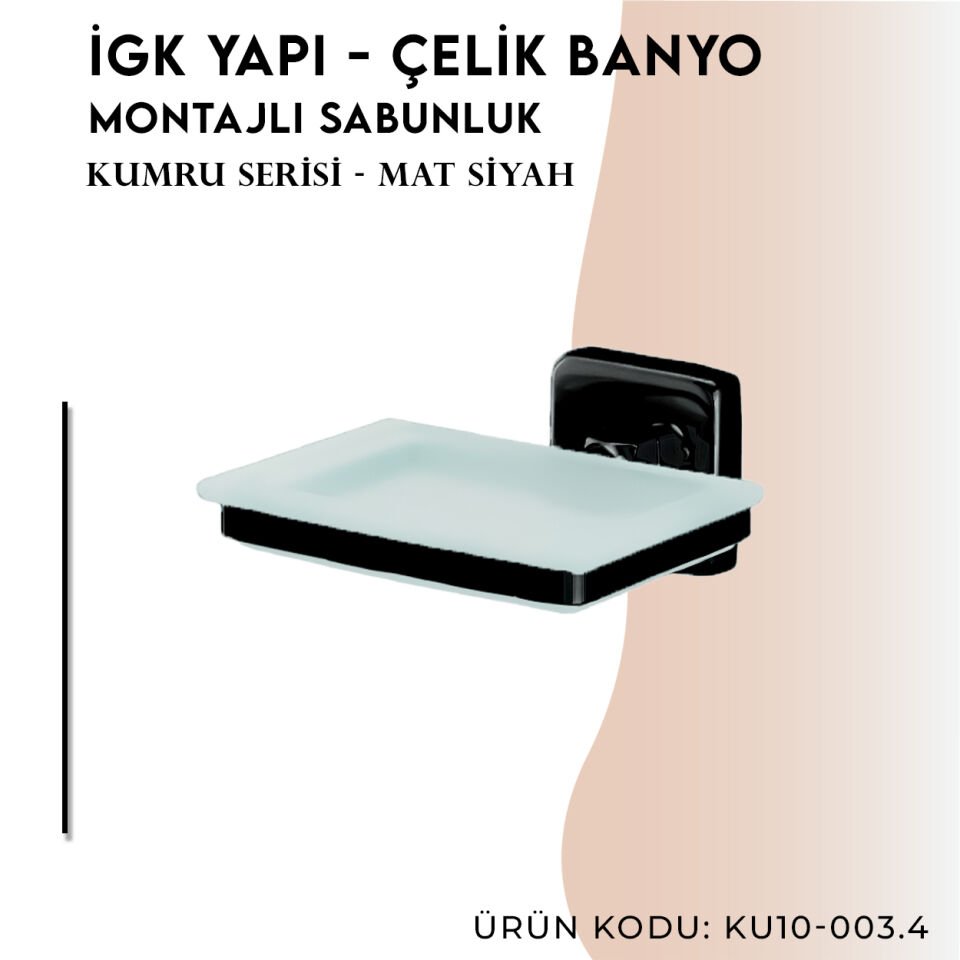 İGK YAPI - Çelik Banyo Kumru Mat Siyah Montajlı Sabunluk (KU10-003.4)