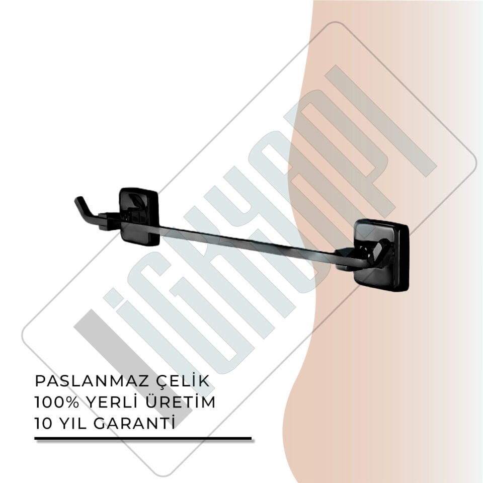 İGK YAPI - Çelik Banyo Kumru Mat Siyah Uzun Havluluk 50cm (KU10-006.4)