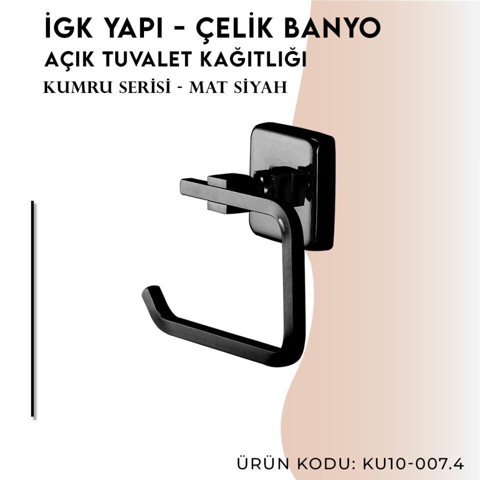 İGK YAPI - Çelik Banyo Kumru Mat Siyah Açık Tuvalet Kâğıtlığı (KU10-007.4)
