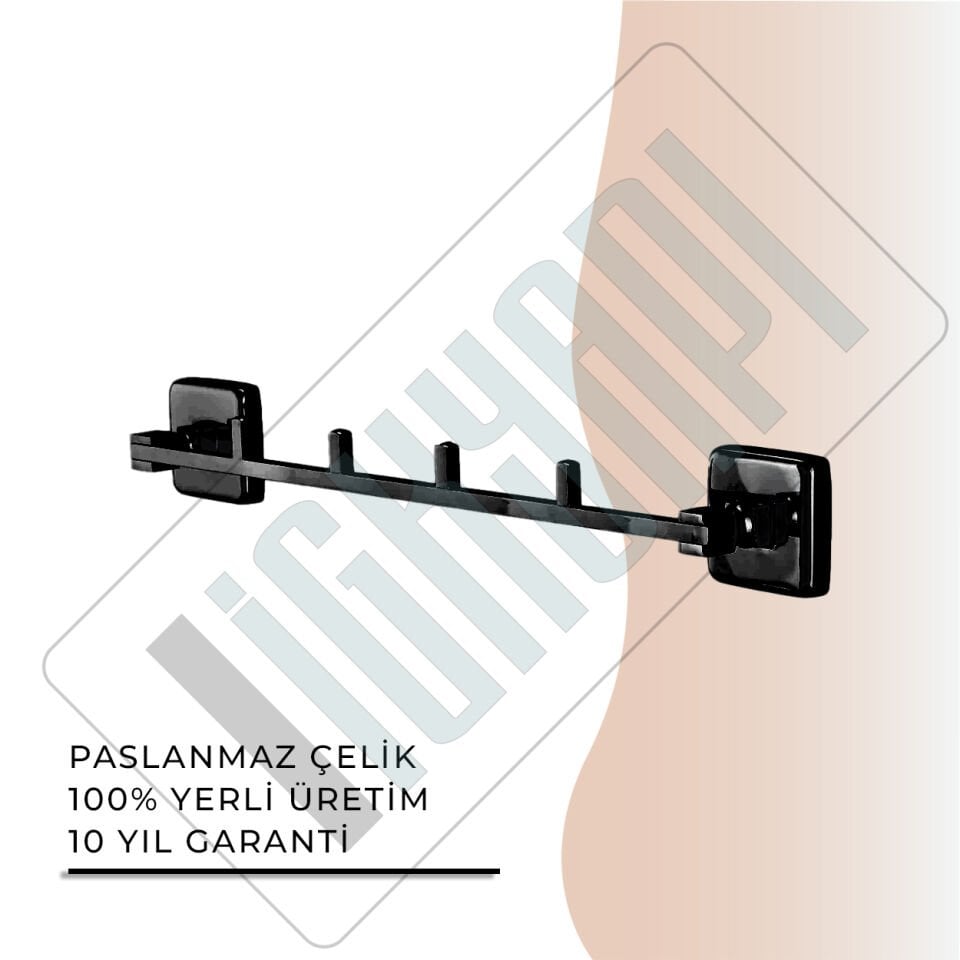 İGK YAPI - Çelik Banyo Kumru Mat Siyah Dörtlü Askılık (KU10-010.4)