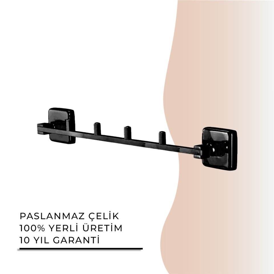 İGK YAPI - Çelik Banyo Kumru Mat Siyah Dörtlü Askılık (KU10-010.4)