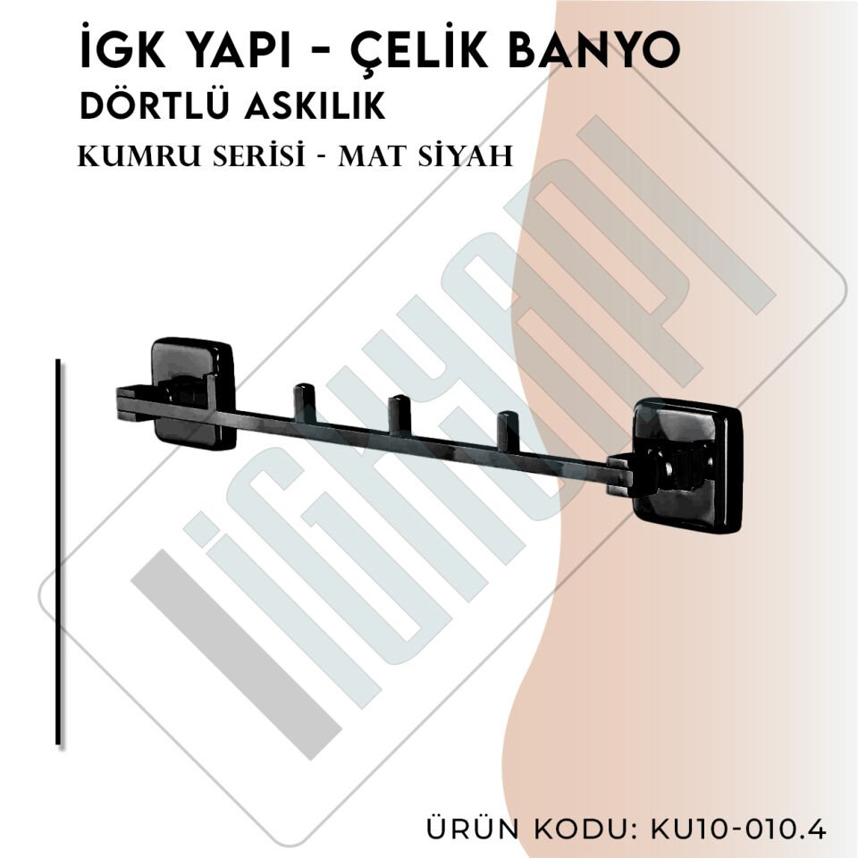 İGK YAPI - Çelik Banyo Kumru Mat Siyah Dörtlü Askılık (KU10-010.4)
