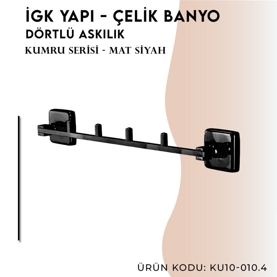 İGK YAPI - Çelik Banyo Kumru Mat Siyah Dörtlü Askılık (KU10-010.4)