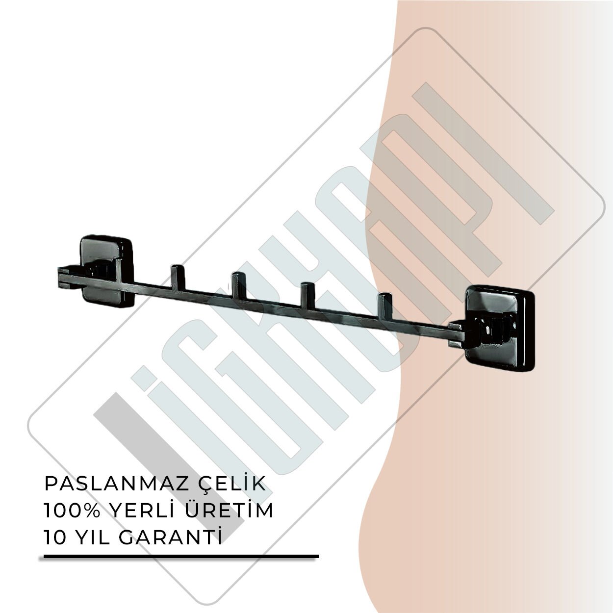 İGK YAPI - Çelik Banyo Kumru Mat Siyah Beşli Askılık (KU10-011.4)