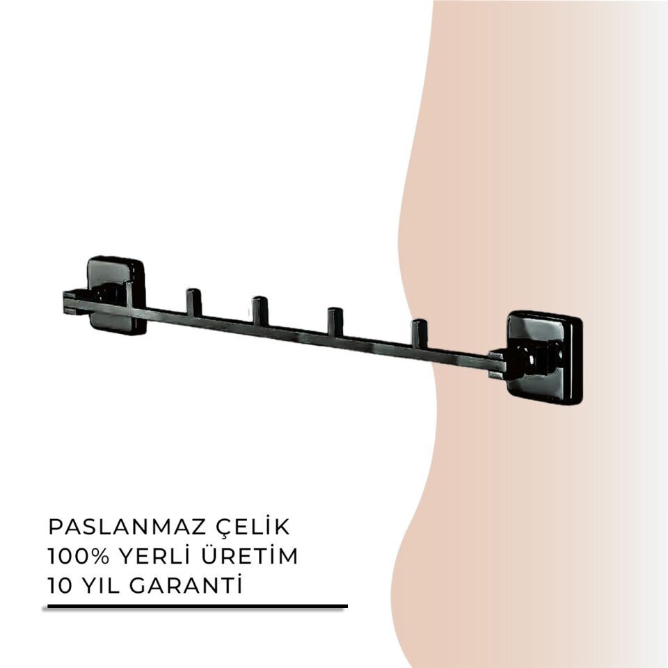 İGK YAPI - Çelik Banyo Kumru Mat Siyah Beşli Askılık (KU10-011.4)