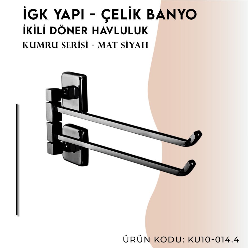 İGK YAPI - Çelik Banyo Kumru Mat Siyah İkili Döner Havluluk (KU10-014.4)