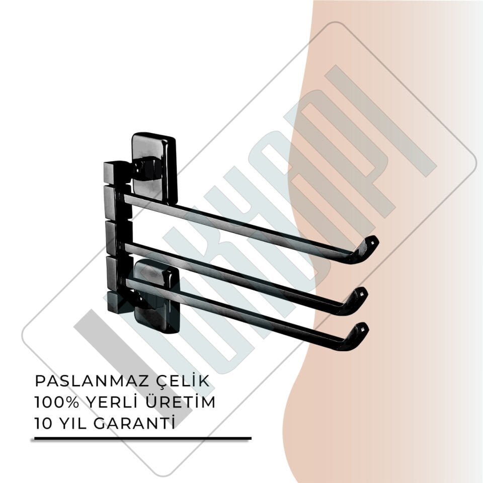 İGK YAPI - Çelik Banyo Kumru Mat Siyah Üçlü Döner Havluluk (KU10-015.4)