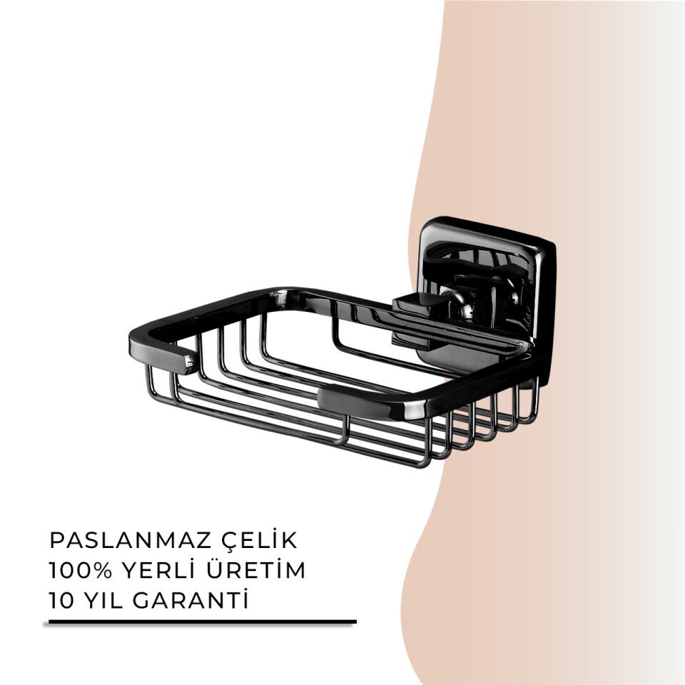 İGK YAPI - Çelik Banyo Kumru Mat Siyah Montajlı Tel Sabunluk Kare (KU10-016.4)