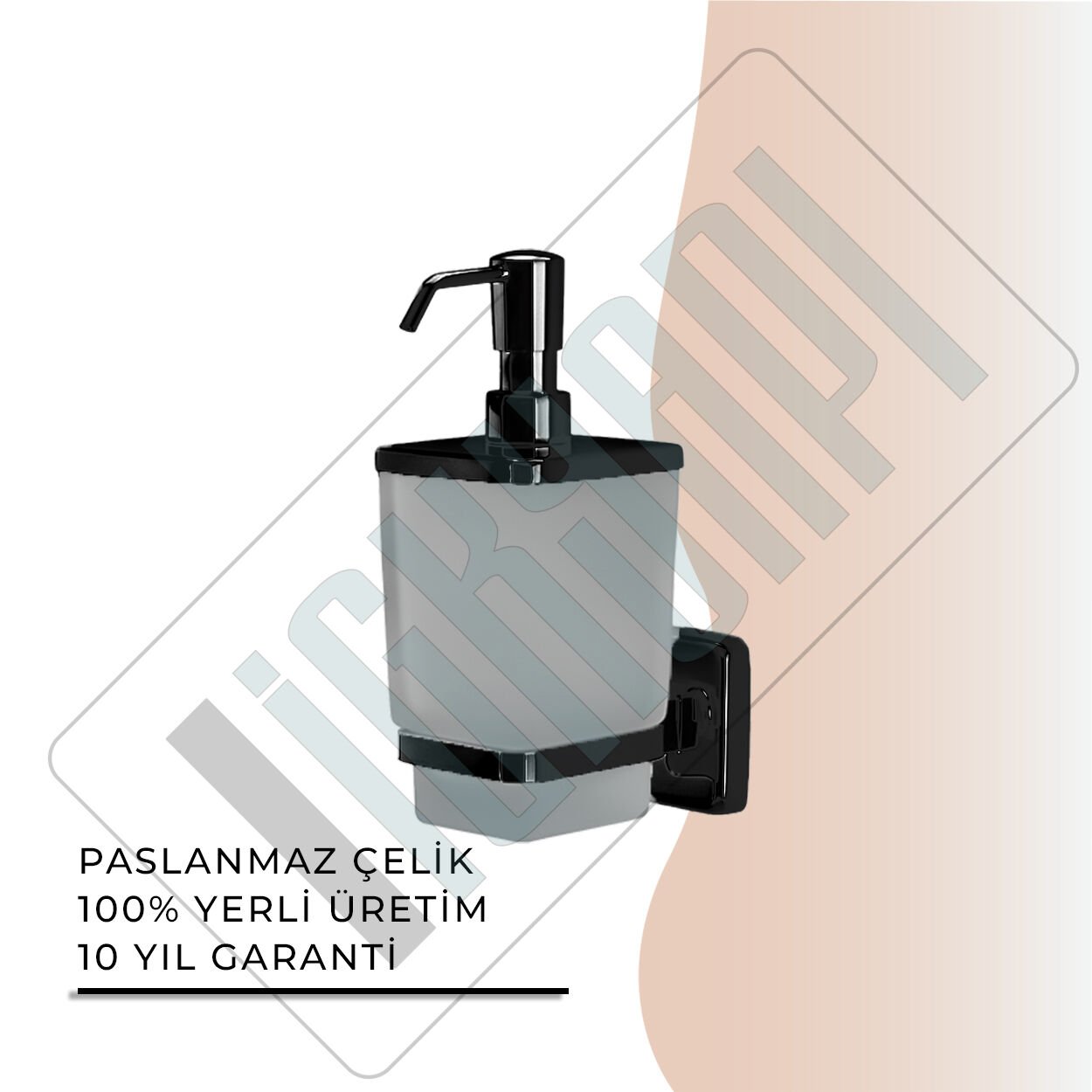 İGK YAPI - Çelik Banyo Kumru Mat Siyah Montajlı Sıvı Sabunluk (KU10-017.4)