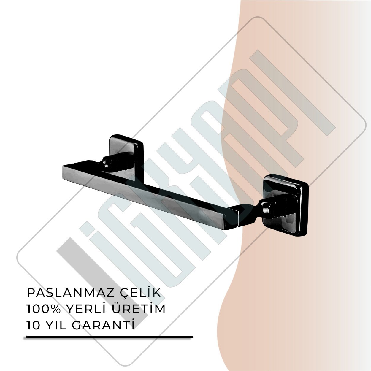 İGK YAPI - Çelik Banyo Kumru Mat Siyah Kare Boru Uzun Havluluk 30cm (KU10-019.4)