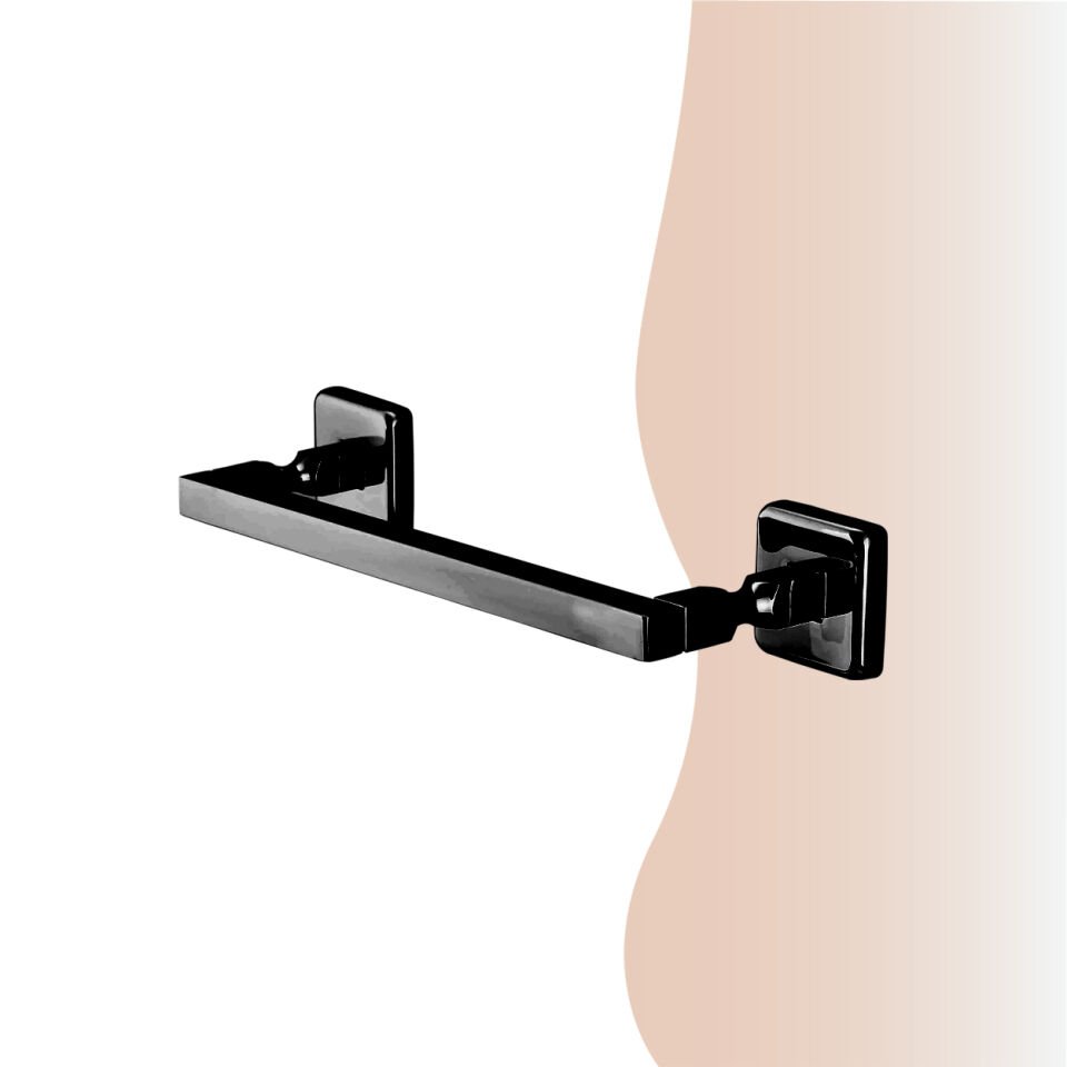 İGK YAPI - Çelik Banyo Kumru Mat Siyah Kare Boru Uzun Havluluk 30cm (KU10-019.4)