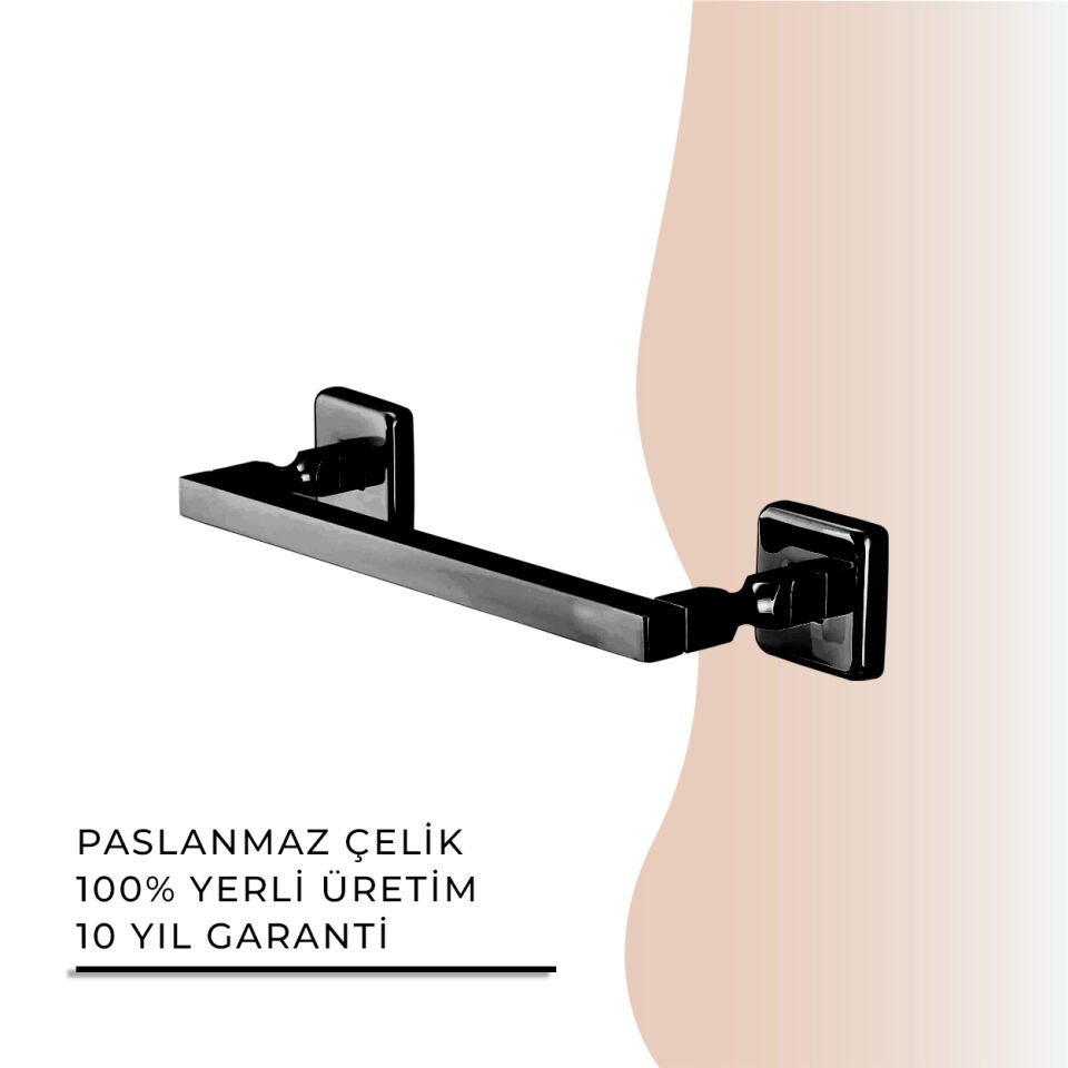 İGK YAPI - Çelik Banyo Kumru Mat Siyah Kare Boru Uzun Havluluk 30cm (KU10-019.4)