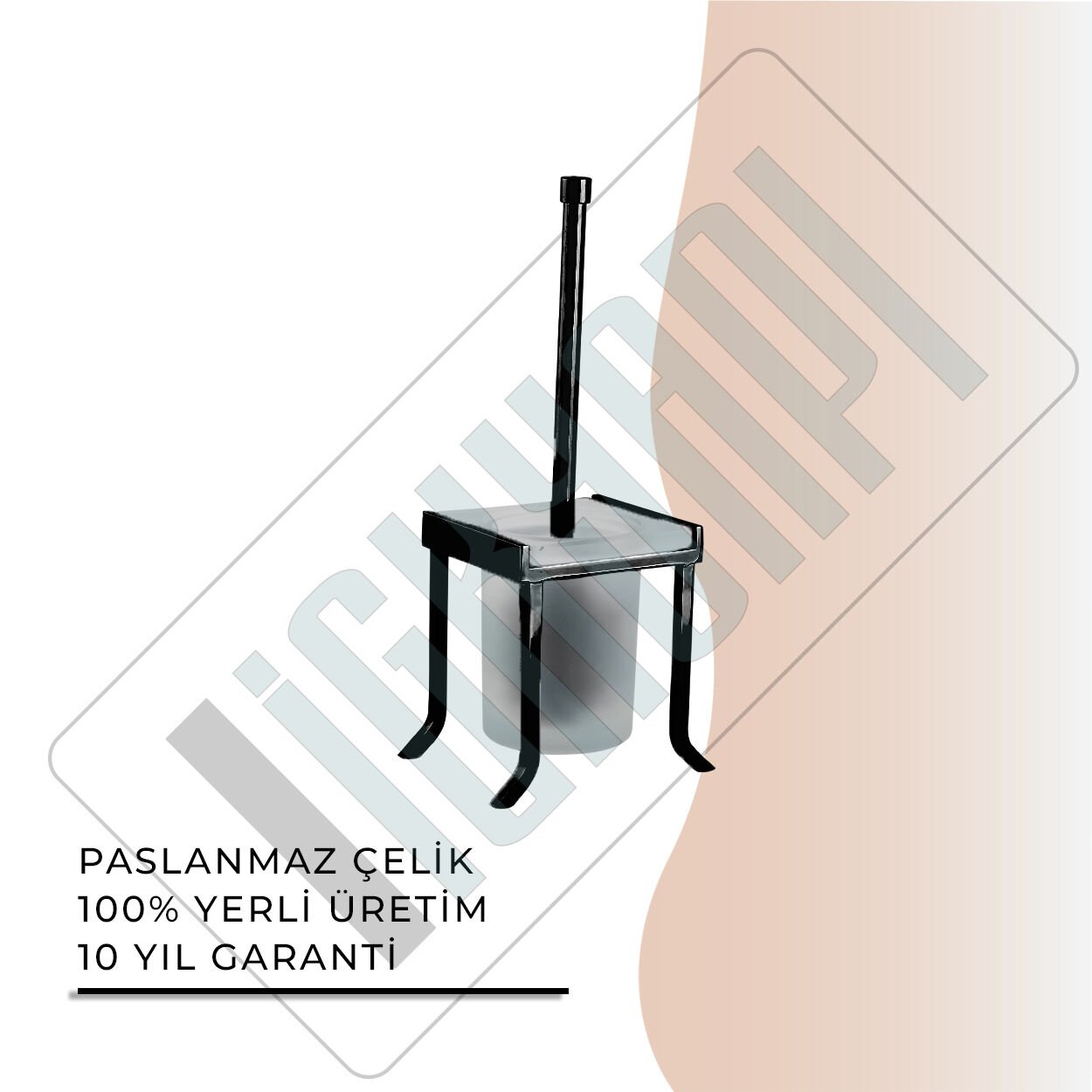 İGK YAPI - Çelik Banyo Kumru Mat Siyah Set Üstü Klozet Fırçası (KU10-031.4)