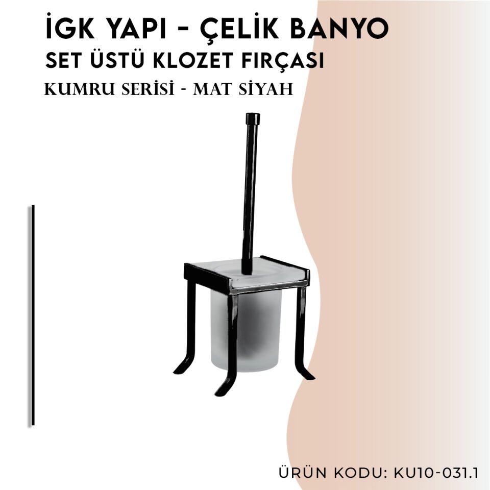 İGK YAPI - Çelik Banyo Kumru Mat Siyah Set Üstü Klozet Fırçası (KU10-031.4)