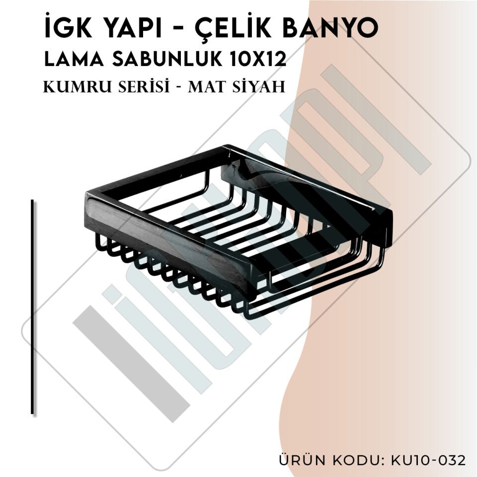 İGK YAPI - Çelik Banyo Kumru Mat Siyah Lama Sabunluk 10x12 (KU10-032.4)