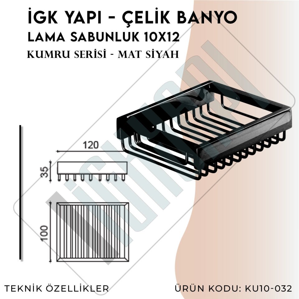 İGK YAPI - Çelik Banyo Kumru Mat Siyah Lama Sabunluk 10x12 (KU10-032.4)