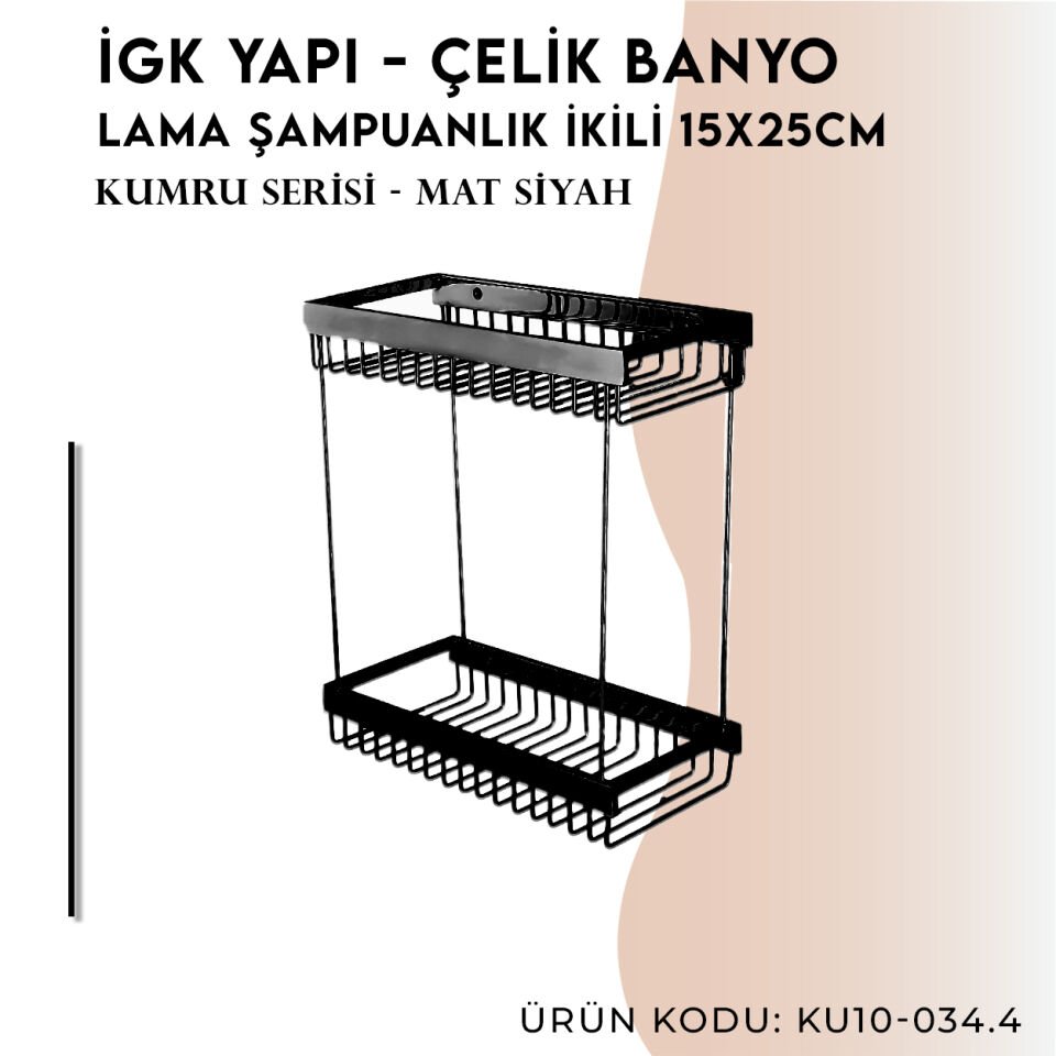 İGK YAPI - Çelik Banyo Kumru Mat Siyah Lama Şampuanlık İkili 15x25 (KU10-034.4)