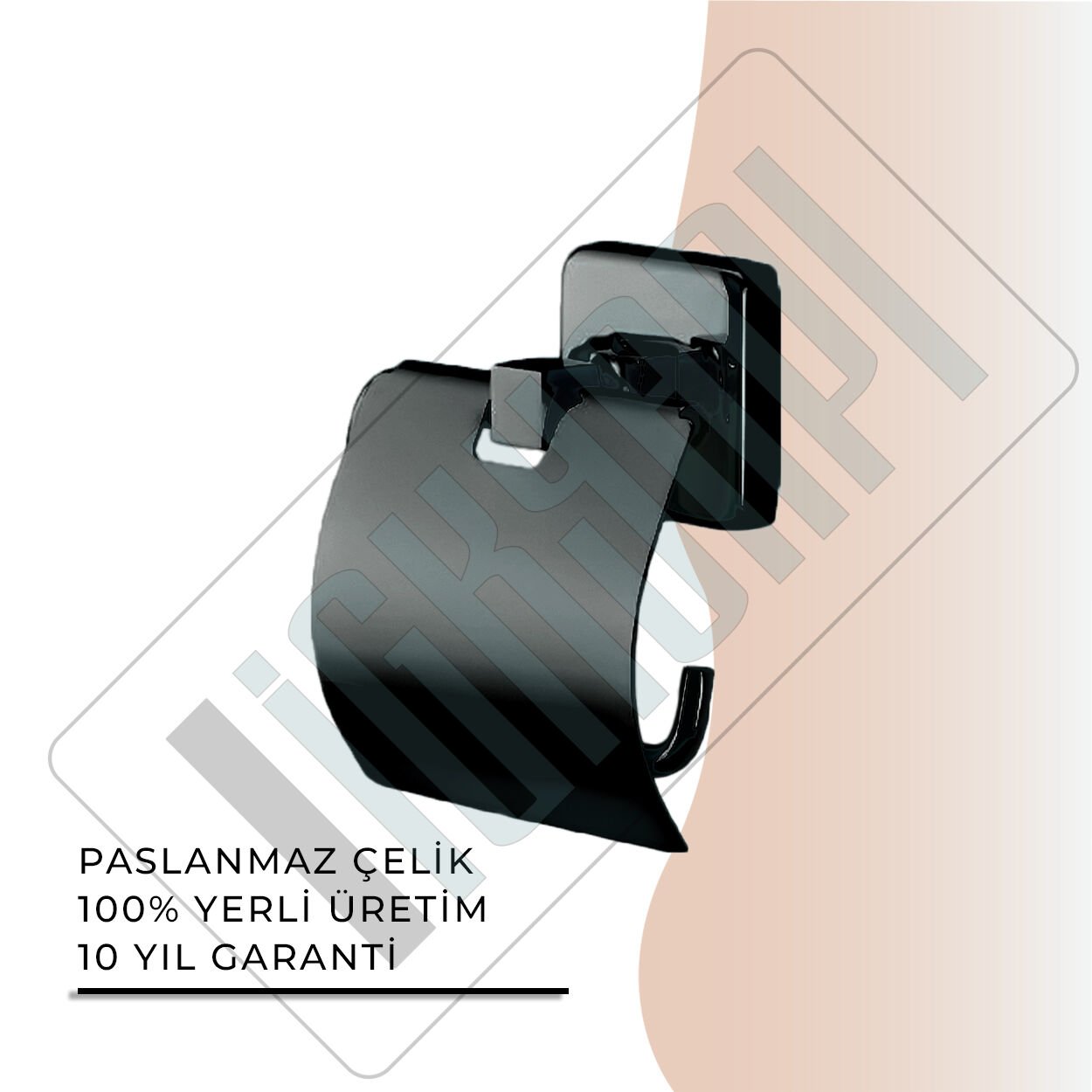 İGK YAPI - Çelik Banyo Kumru Mat Siyah Geniş Kapaklı Tuvalet Kâğıtlığı (KU10-035.4)