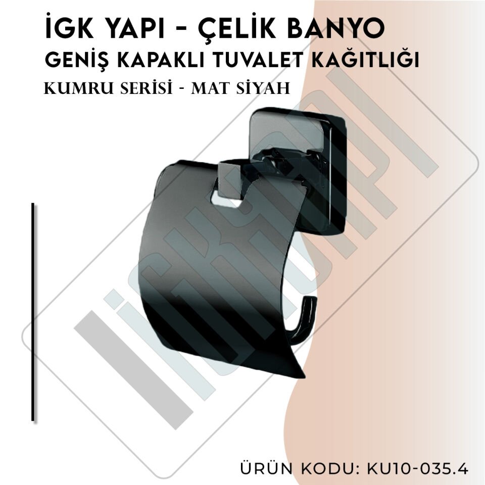 İGK YAPI - Çelik Banyo Kumru Mat Siyah Geniş Kapaklı Tuvalet Kâğıtlığı (KU10-035.4)