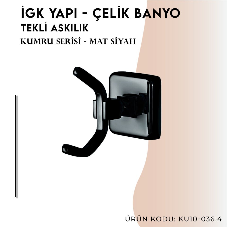 İGK YAPI - Çelik Banyo Kumru Mat Siyah Tekli Askılık (KU10-036.4)