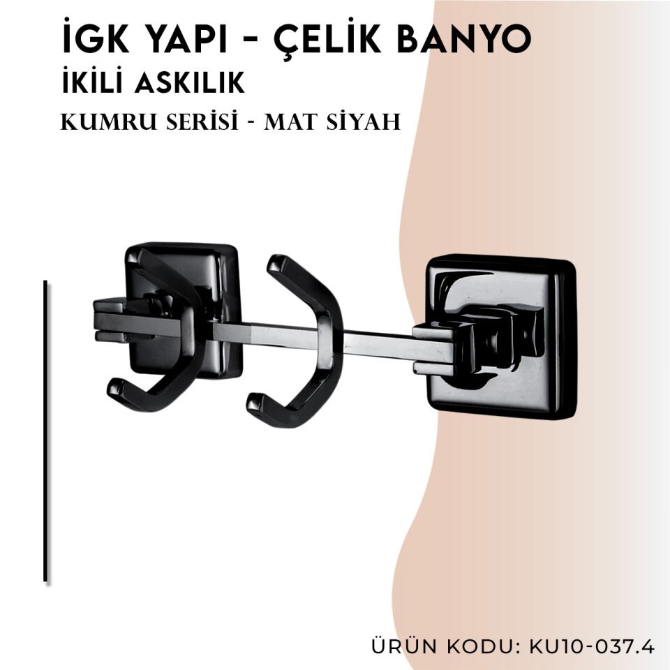 İGK YAPI - Çelik Banyo Kumru Mat Siyah İkili Askılık (KU10-037.4)