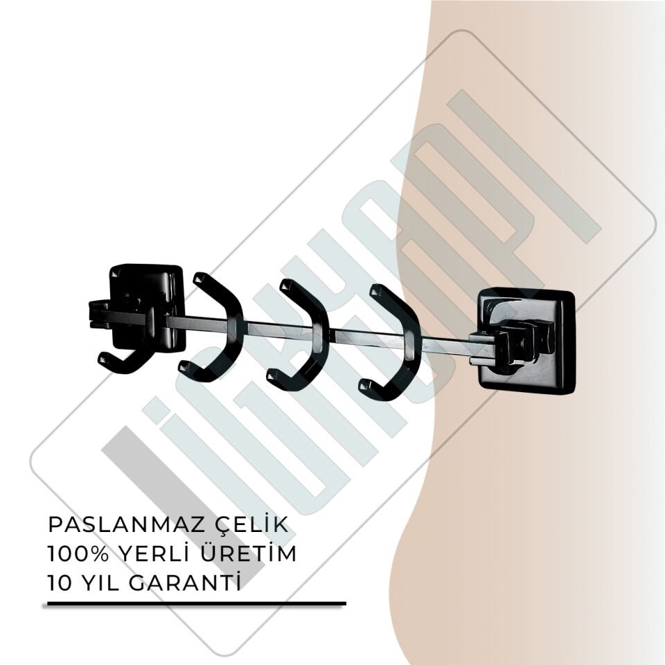 İGK YAPI - Çelik Banyo Kumru Mat Siyah Dörtlü Askılık (KU10-039.4)