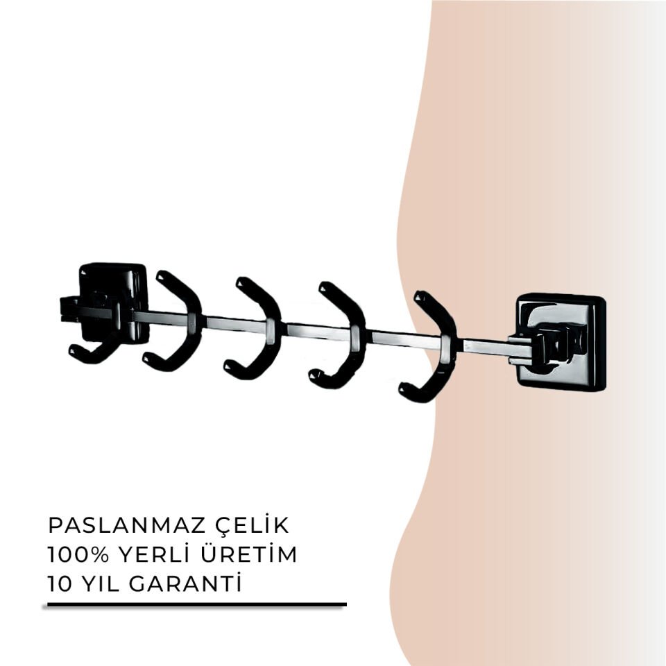 İGK YAPI - Çelik Banyo Kumru Mat Siyah Beşli Askılık (KU10-040.4)