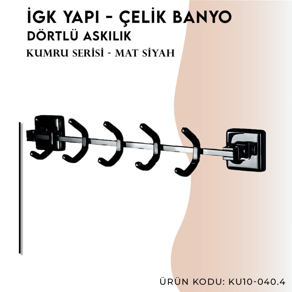 İGK YAPI - Çelik Banyo Kumru Mat Siyah Beşli Askılık (KU10-040.4)