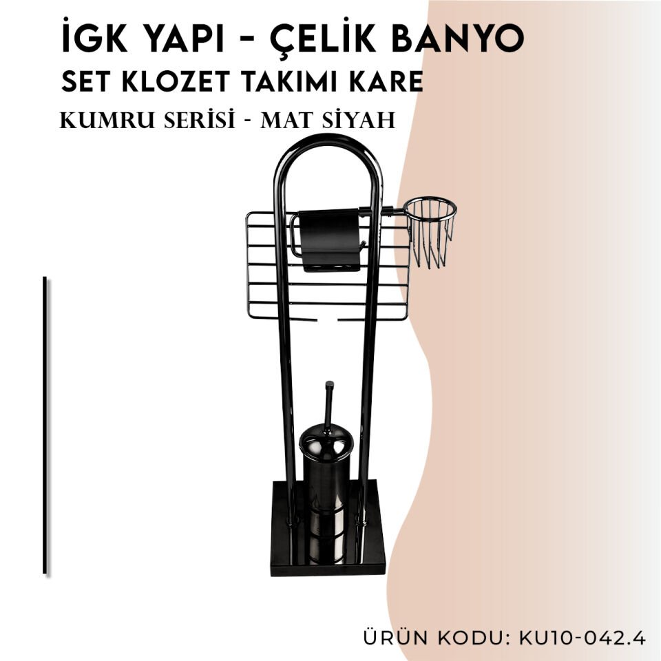 İGK YAPI - Çelik Banyo Kumru Mat Siyah Set Klozet Takımı Kare (KU10-042.4)
