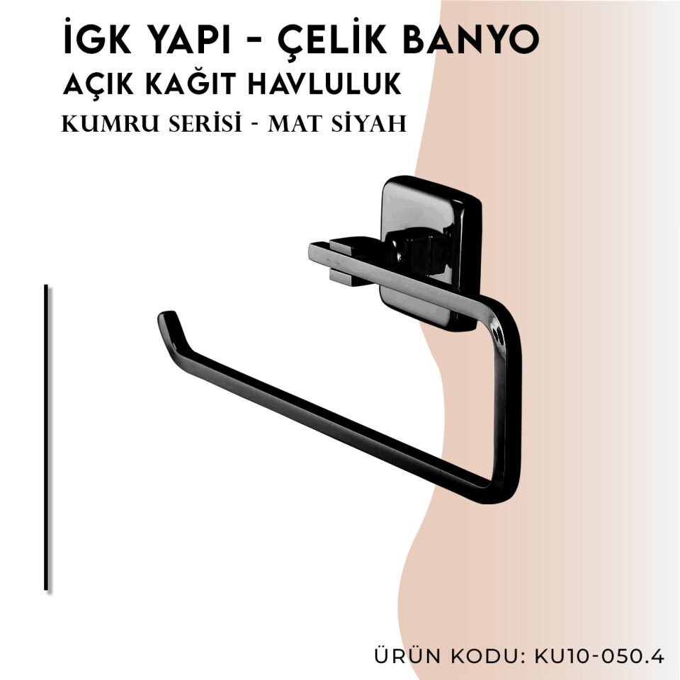 İGK YAPI - Çelik Banyo Kumru Mat Siyah Açık Kâğıt Havluluk (KU10-050.4)