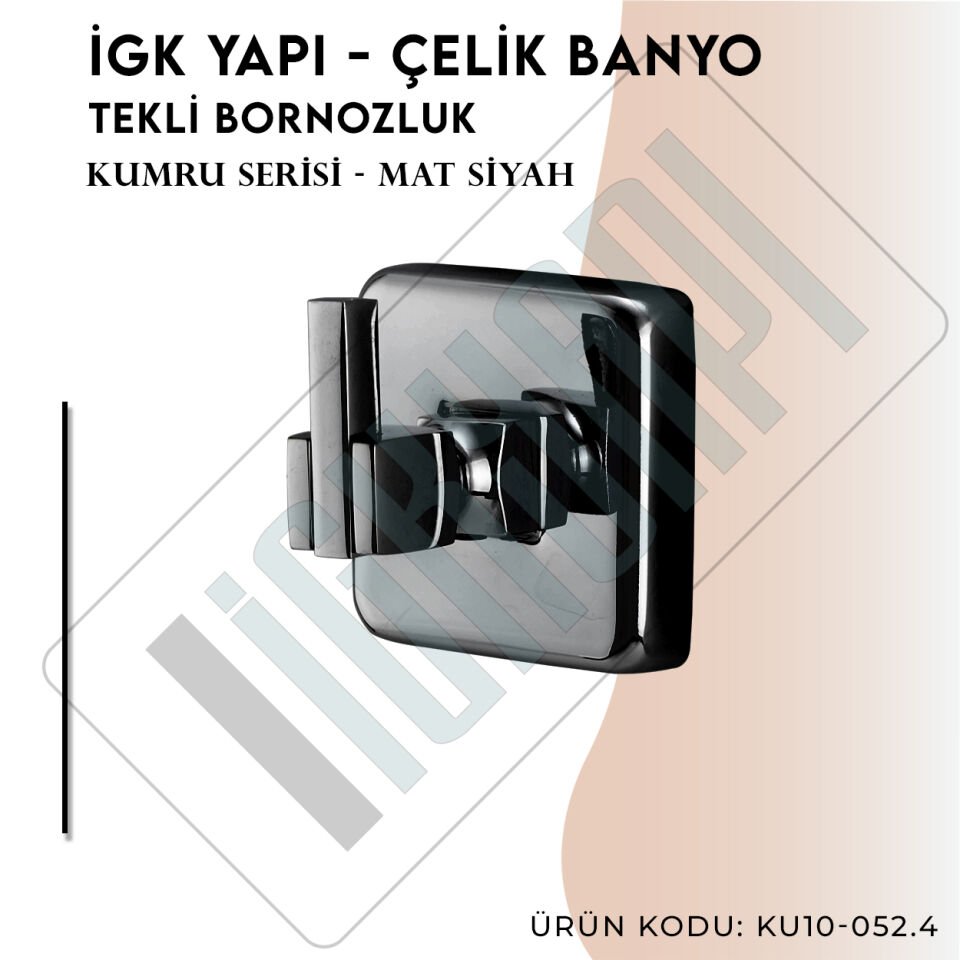 İGK YAPI - Çelik Banyo Kumru Mat Siyah Tekli Bornozluk (KU10-052.4)