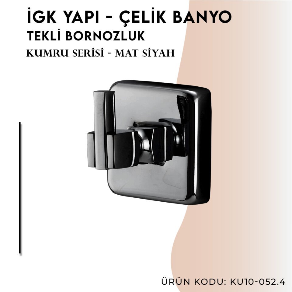 İGK YAPI - Çelik Banyo Kumru Mat Siyah Tekli Bornozluk (KU10-052.4)