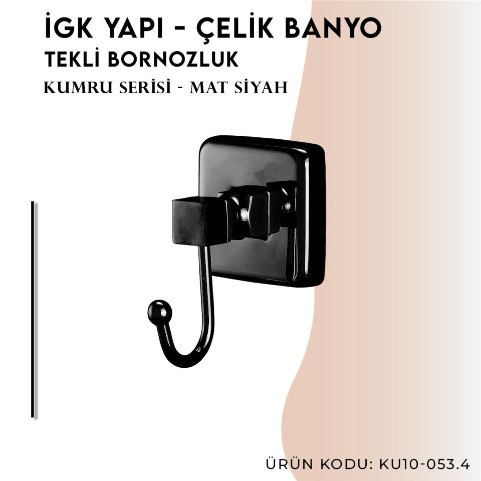 İGK YAPI - Çelik Banyo Kumru Mat Siyah Tekli Bornozluk (KU10-053.4)