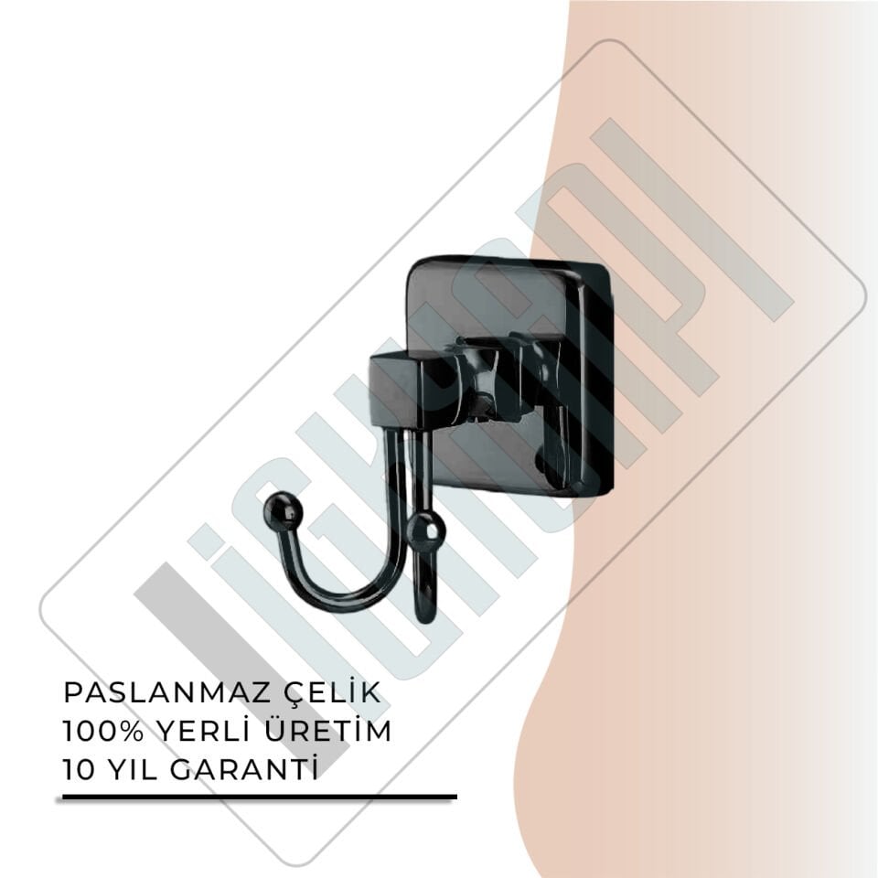 İGK YAPI - Çelik Banyo Kumru Mat Siyah İkili Bornozluk (KU10-054.4)