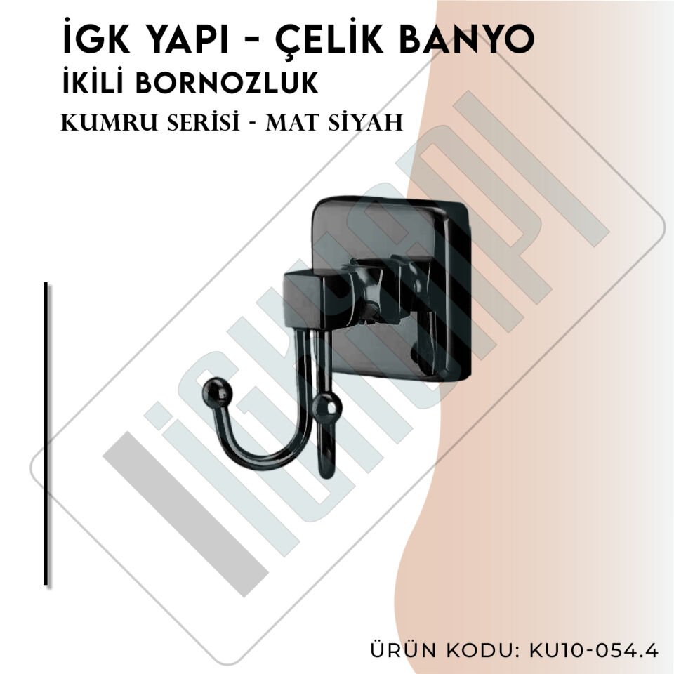 İGK YAPI - Çelik Banyo Kumru Mat Siyah İkili Bornozluk (KU10-054.4)