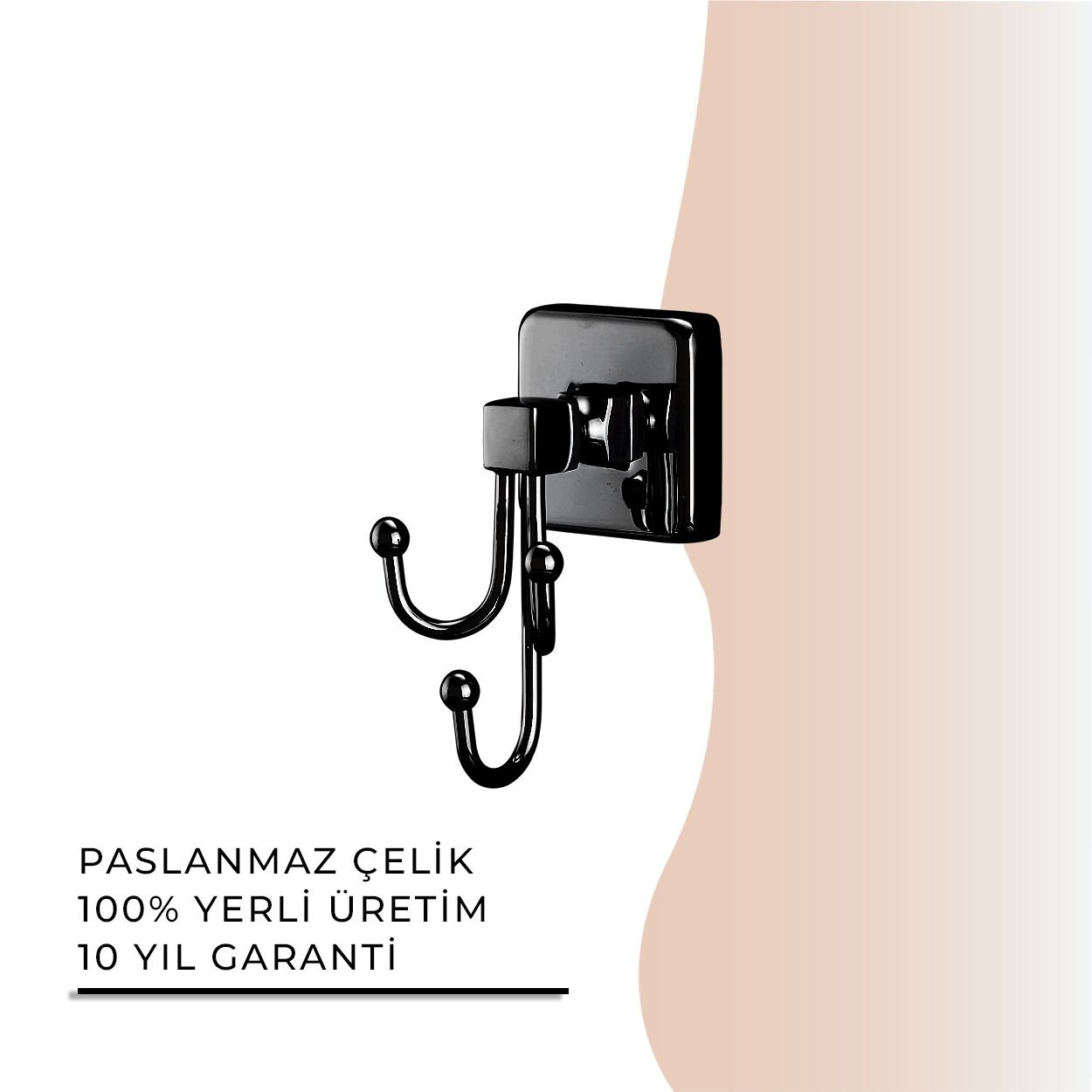 İGK YAPI - Çelik Banyo Kumru Mat Siyah Üçlü Bornozluk (KU10-055.4)