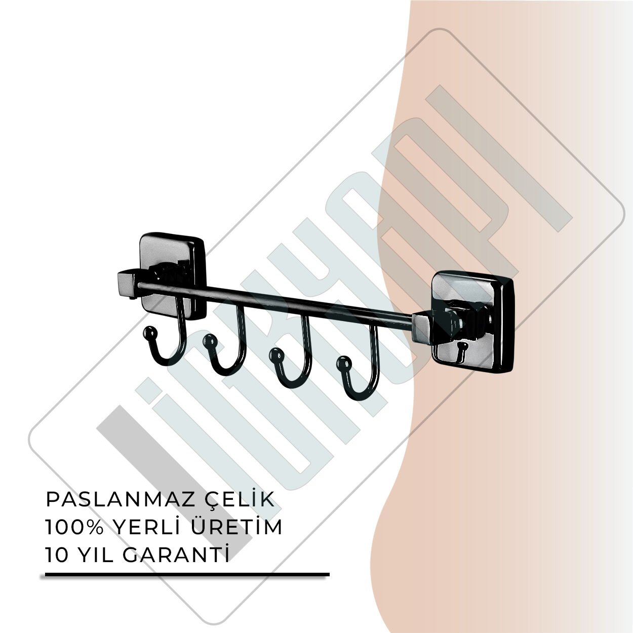 İGK YAPI - Çelik Banyo Kumru Mat Siyah Kancalı Dörtlü Askılık (KU10-057.4)