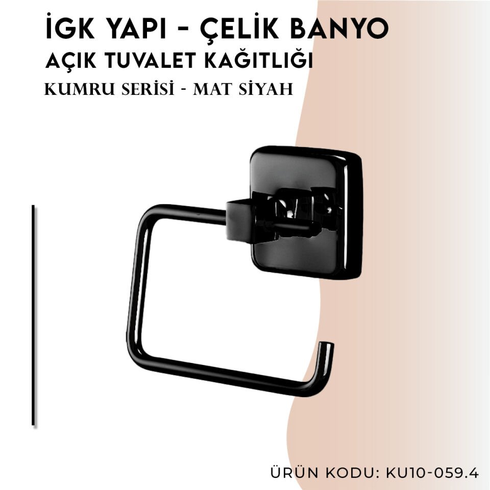 İGK YAPI - Çelik Banyo Kumru Mat Siyah Açık Tuvalet Kâğıtlığı (KU10-059.4)