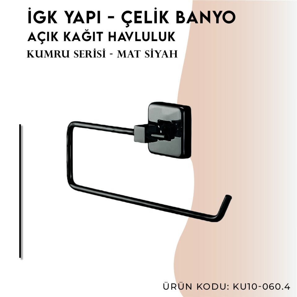 İGK YAPI - Çelik Banyo Kumru Mat Siyah Açık Kâğıt Havluluk (KU10-060.4)