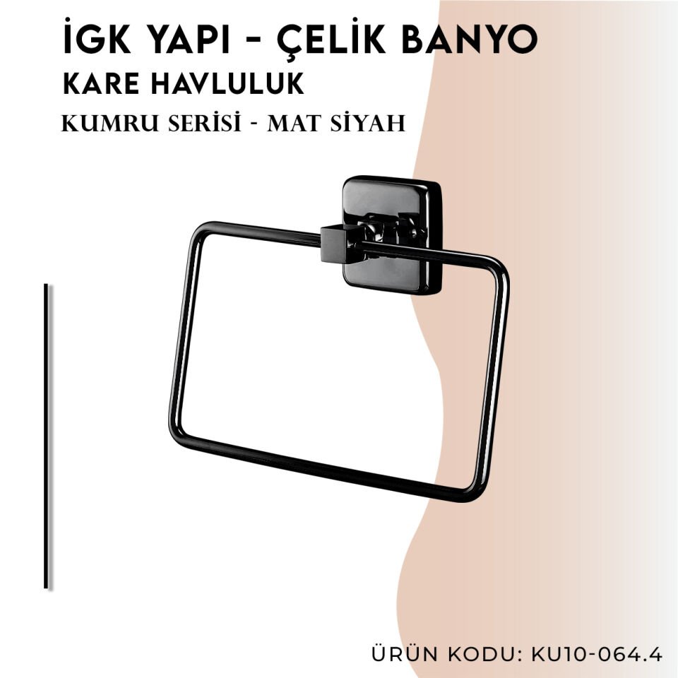 İGK YAPI - Çelik Banyo Kumru Mat Siyah Kare Havluluk (KU10-064.4)